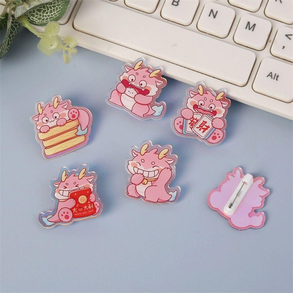 Lapel Pin Laser Acrylic Brooch Green Dragon Year Badge Pins Cartoon Dragon Brooch  Badge Gift