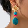 Metal Flower and Blue Stone Drop Earrings for Women Simple Fashion Ear Jewelry Accessories Hot Sale Party Gift 2025 New Style