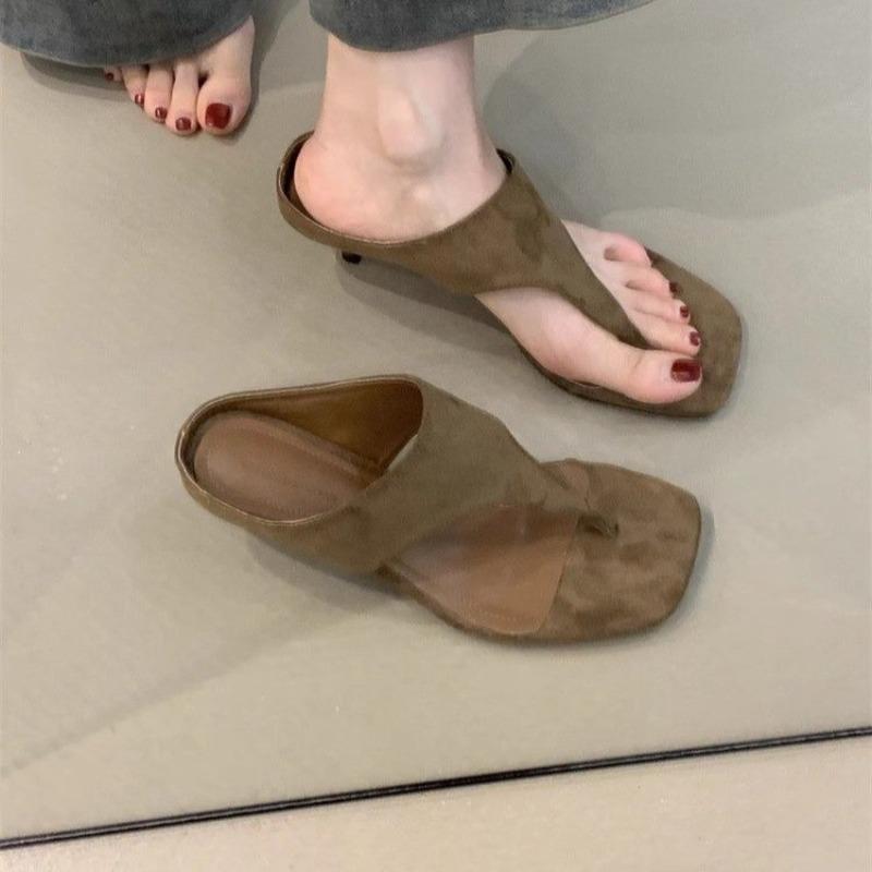 Spring Summer New Style Mid Heels Sandals Women's Flip Flops Comfortable Slimming High Heels Slip-On Shoes Korean Style Slippers