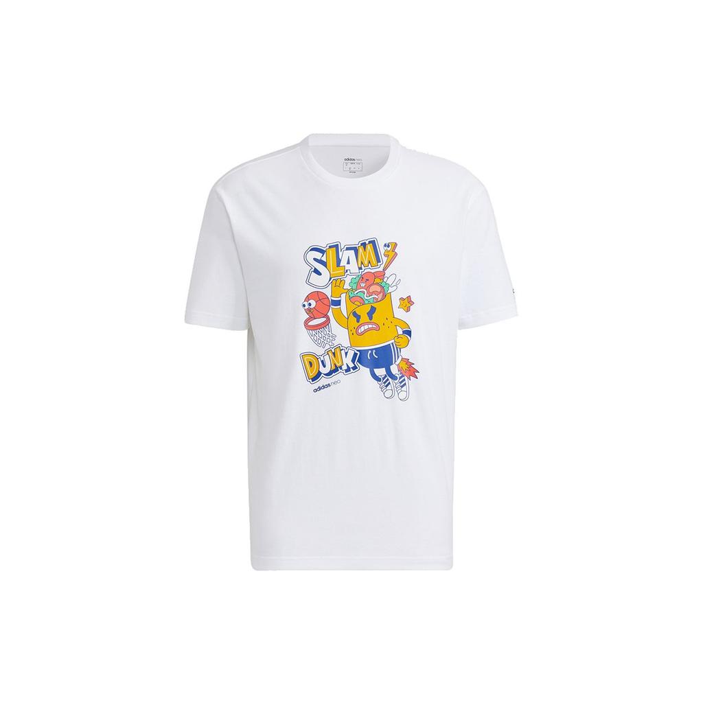 Adidas Neo Straight Fit Cartoon Pattern Printed Sports American Vintage T-Shirt Men Tops White HC3837
