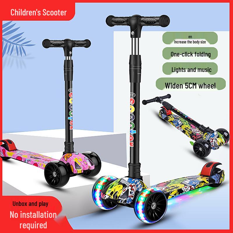 Hulajnoga składana 3 w 1 Little Wen Tong ze światłami dla dzieci w wieku 2-12 lat