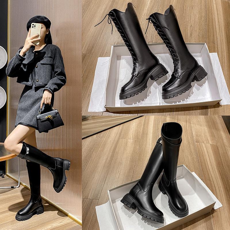 Long boots for women, but over the knee, new autumn and winter knight boots, small inner height increase, thick sole and thin lace-up high tube
