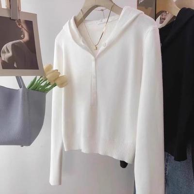 Νέο Πλεκτό Πουλόβερ με Κουκούλα Φθινοπωρινό, Μοντέρνο Νέο Απλό και Casual Πλεκτό Πουλόβερ με Μακριά Μανίκια ως Βασική Στρώση για Γυναίκες