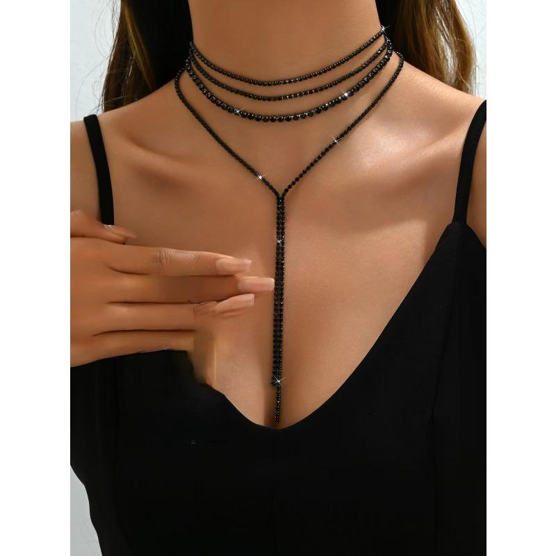 Exaggerated Niche Rhinestone Neck Chain Multi-layer Light Luxury Fringed Necklace Dinner Party Back Decoration