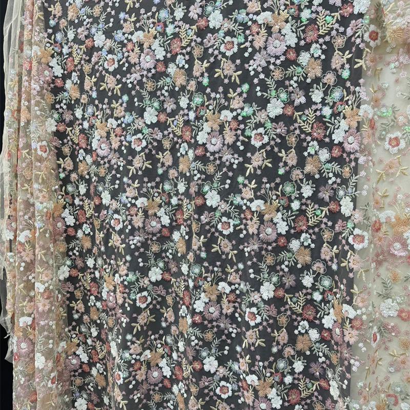 Luxury Nigerian Sequins Embroidery Bridal Fabric High Quality African French Tulle Lace Fabric For Wedding Dress Cheongsam