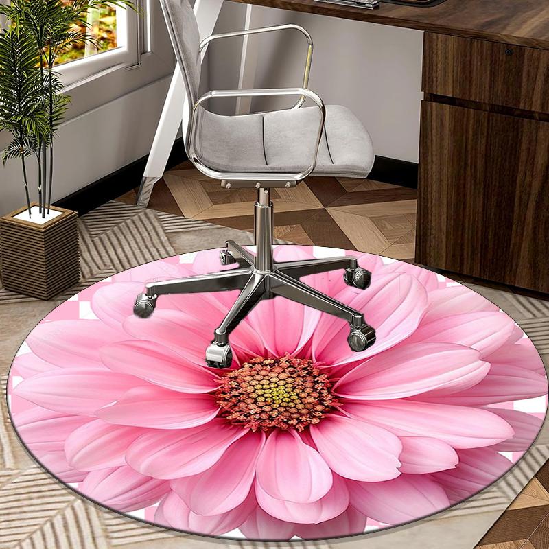 Colorful Dahlia Flowers round carpet Chair cushion Round Entryway Rug, Soft Round Rugs for Living Room, Bedroom, Circle Carpet decor gifts