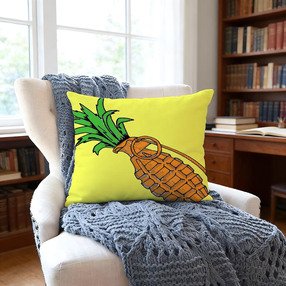 Pineappleillustration Cushion Cover Anti-Dust Mite Short Plush Pillowcase - Invisible Zipper Silky Soft Sofa Cushion Cover