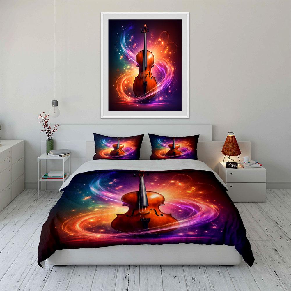 Elegant Cello with Colorful Light Effects Print Bedding Set 1 Duvet Cover 2 Pillowcases for Adult and Children Luxury Gift
