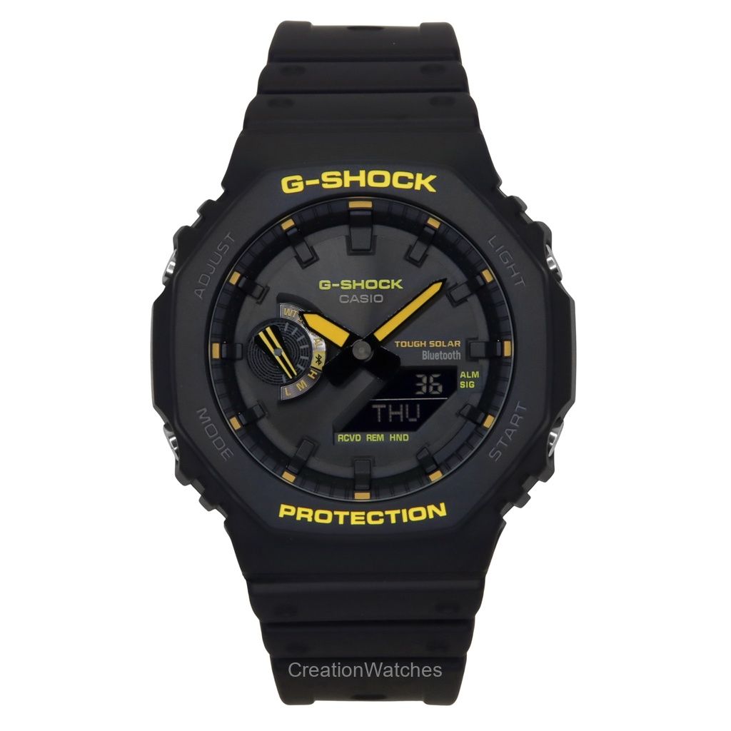

Відновлений Casio G-Shock Колір Caution Yellow Мобільний зв язок Аналогово-цифровий Смоляний ремінець Чорний циферблат Сонячна батарея GA-B2100CY-1A 200M Чоловічий годинник чорний