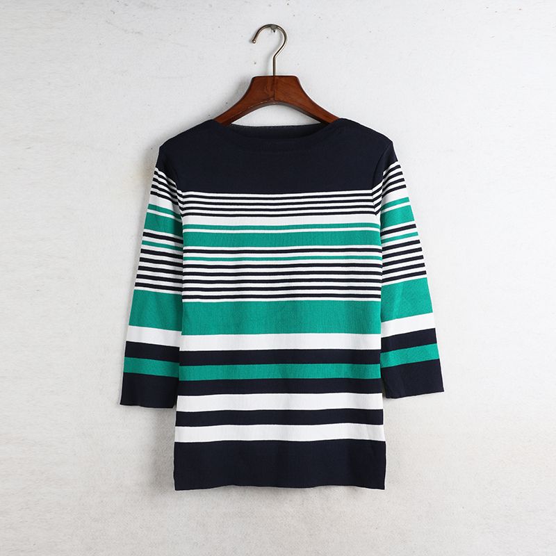 

Sunshine Spring and Summer New Arrival Export Fashion Silm Slimming Stripes Women s Knitwear Qu Zhu Ice Silk plus Size Green Bust size 72-82