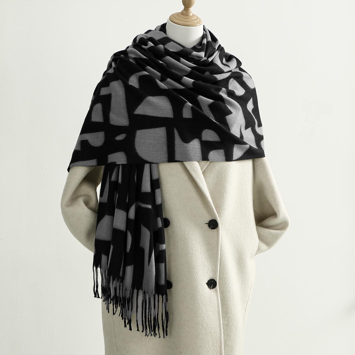 237G Geometry Pashmina Tassel Shawl Scarf For Woman Man Autumn Winter Warm Scarves Fashion Long Wrap Solid Cashmere Like Mulffer