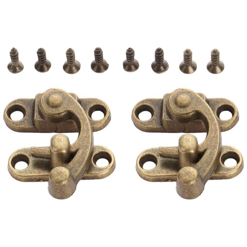 2 ks vintage háček, starožitné bronzové západky na krabici, malá spona s rohovým zámkem pro dřevěnou šperkovnici, dárkové pouzdro na víno, se šrouby