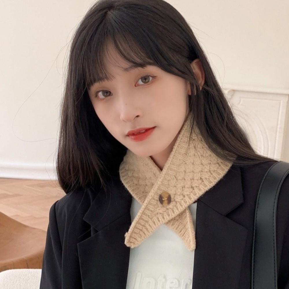 Windproof Wool Knitted Scarf Thickened Women Winter Neckerchief Retro Cross Neck Warmer  Outdoor