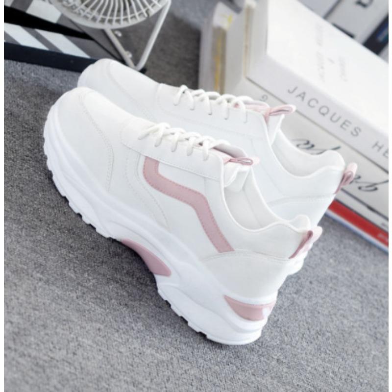 Xiaobai Shoes Female Student Leather Surface Spring and Summer New Mesh Breathable Thick-soled Thick-soled Sports Shoes Shoes