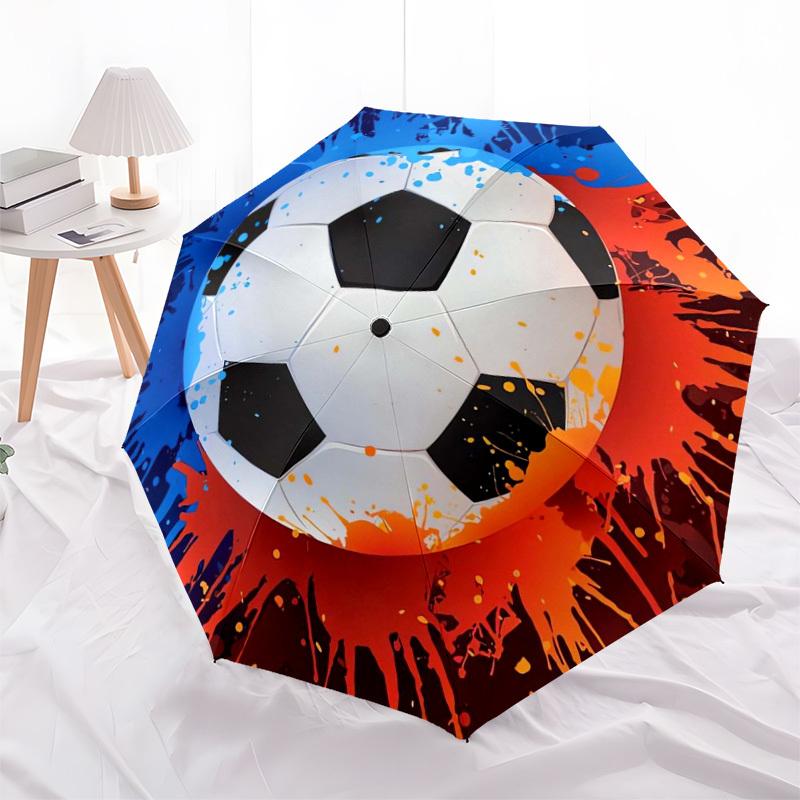 1pc Soccer Ball Splash Art Umbrella with Plastic Handle,Suitable for All Seasons Home Travel Outdoor UmbrellaDD450