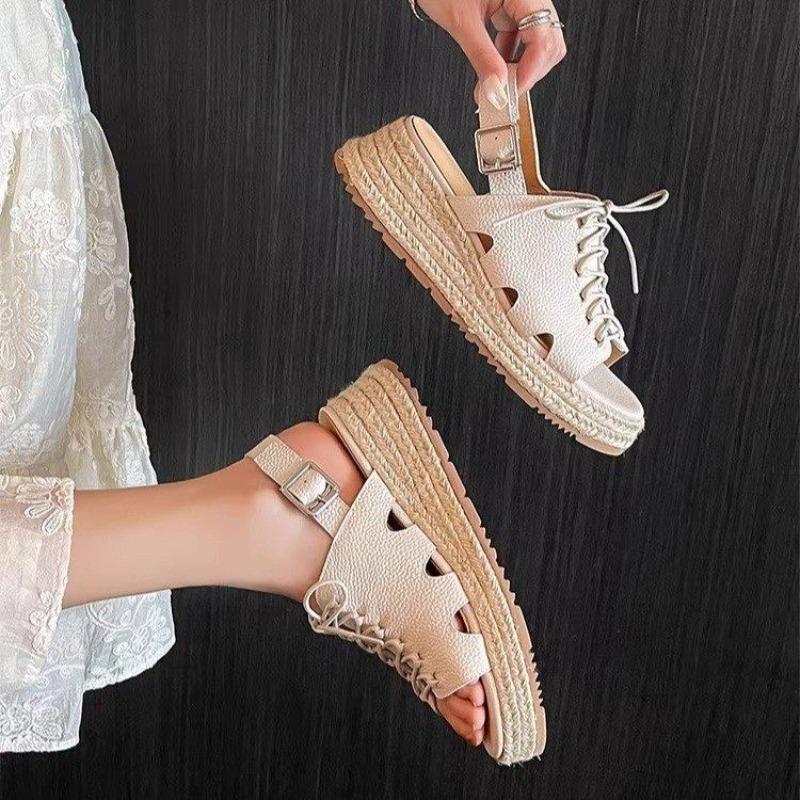 Fashion Summer New Roman Leather Platform Sandals Retro Open Toe Women's Shoes Elegant Simple Party Office Dress Flat Sandals Zapatos