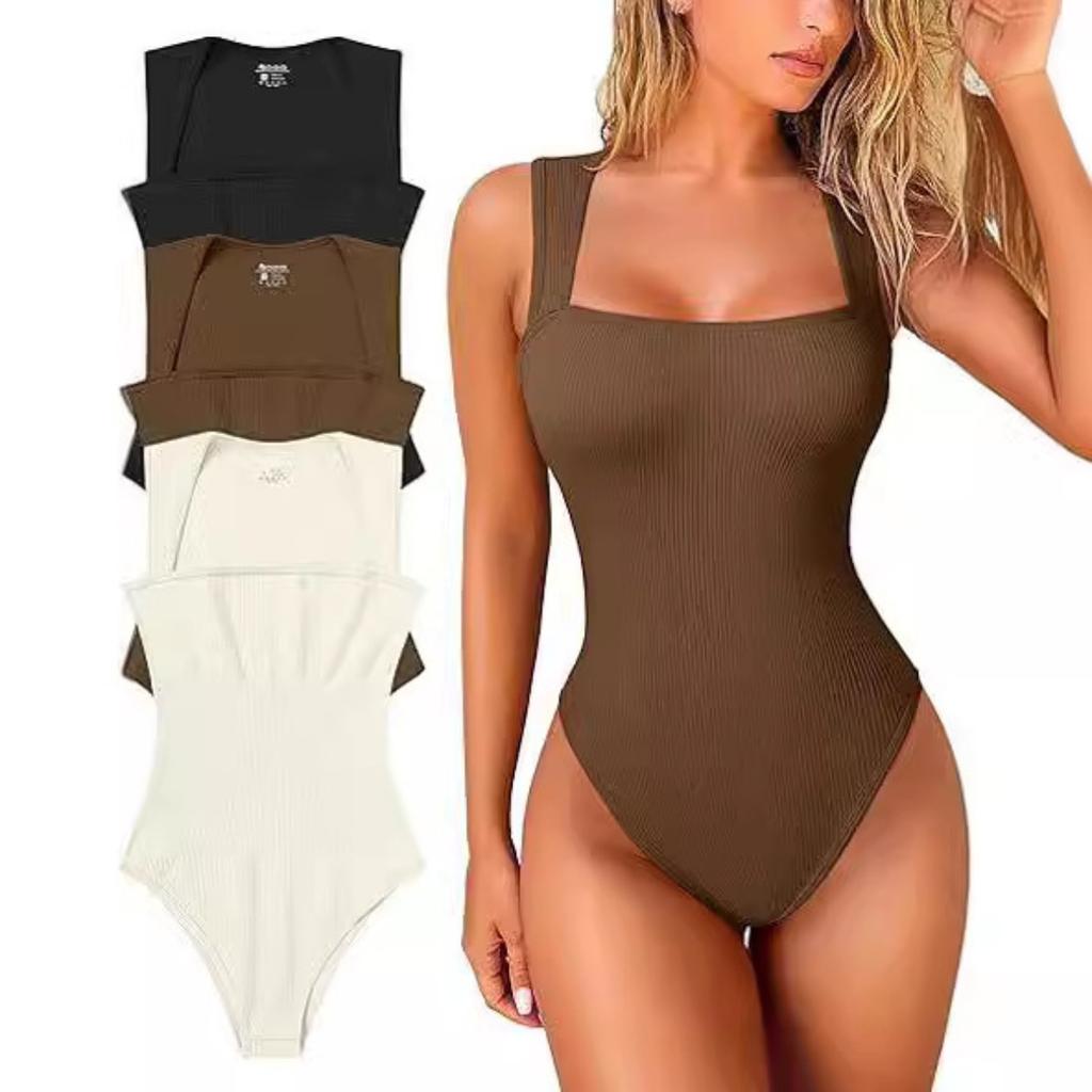 Women's U Neck Sleeveless Tight Bodysuit, European American Style Casual Slim Fit Tops for Summer