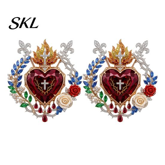 Religious Jewelry 1/2Pcs Radiant Sacred Heart Floral Faux Gemstone Brooch, Christian Pin for Women, Vintage Style Symbol Pin, Coat Dress Scarf,
