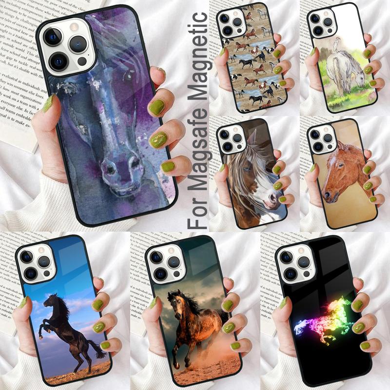 Horse animal painting Soft Phone Case for iPhone 17 Air 16e Pro max 15 Pro 13 14 Plus 11 12 MagSafe Magnetic Coque