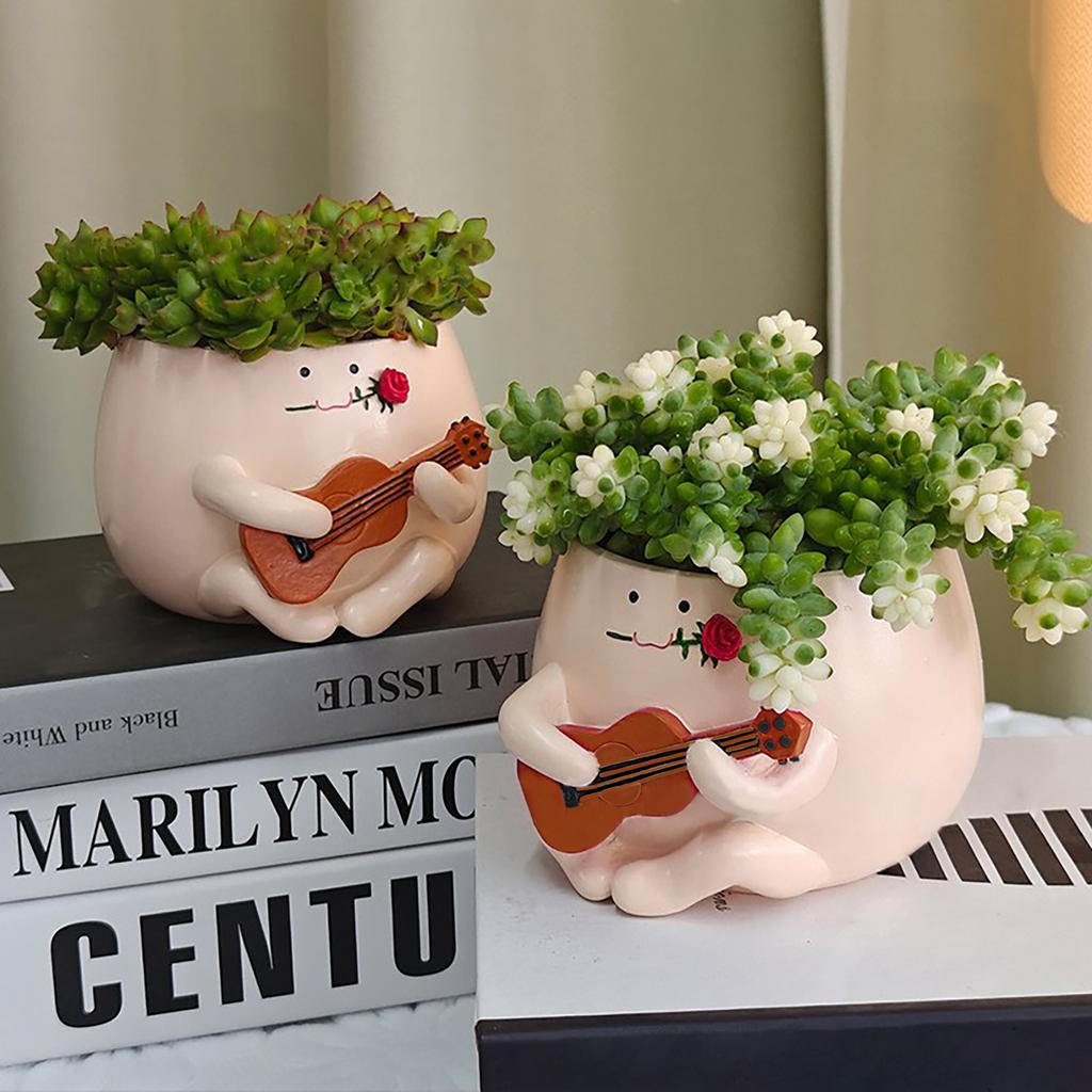 Cute Rose Ukulele Planter Mini Guitar Succulent Pot for Office Desk Decor