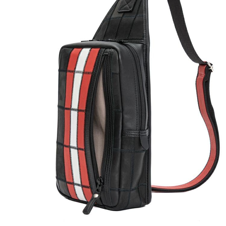 Tryon Official Baseball Glove Manufacturer: Genuine Leather Sacoche Shoulder Bag for Men, Small Crossbody Bag, DPC270, Black with NavyGreen Stripes