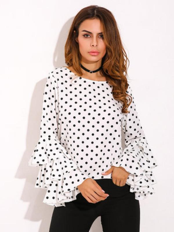 European & American Polka Dot Bell Sleeve Plus Size Chiffon Blouse