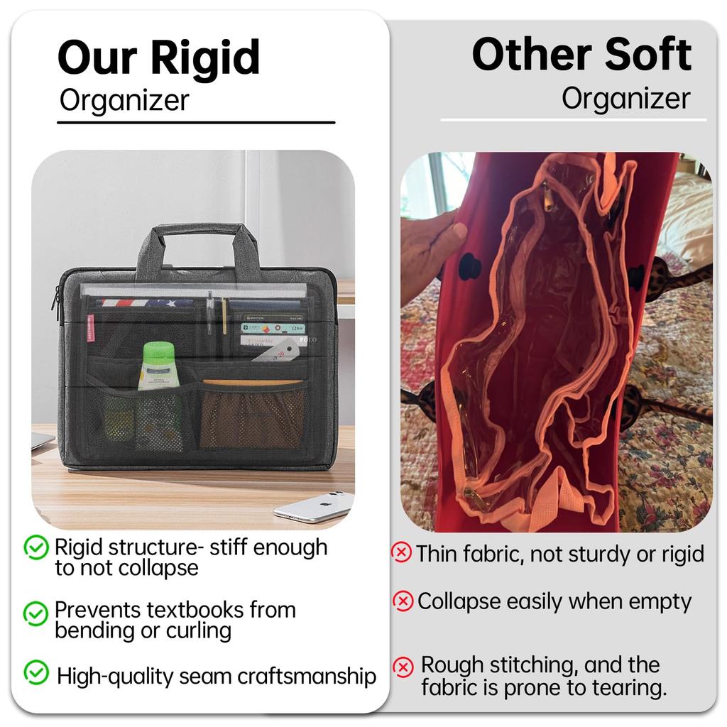 Briefcase Messenger Tote Bag with Sturdy Organizer Inserts for Laptop, iPad, Computer, Notebook, Documents, Black, 2XL