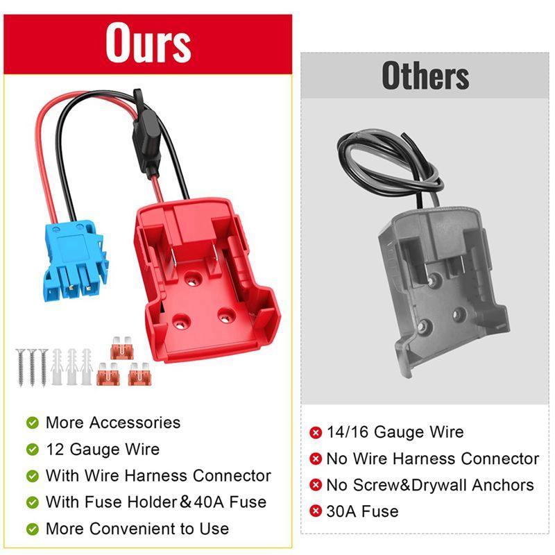 ABUL-2X Power Wheels Adapter For M18 Battery With Wire Harness Connector 12AWG Wire With 40A Fuse For Peg-Perego