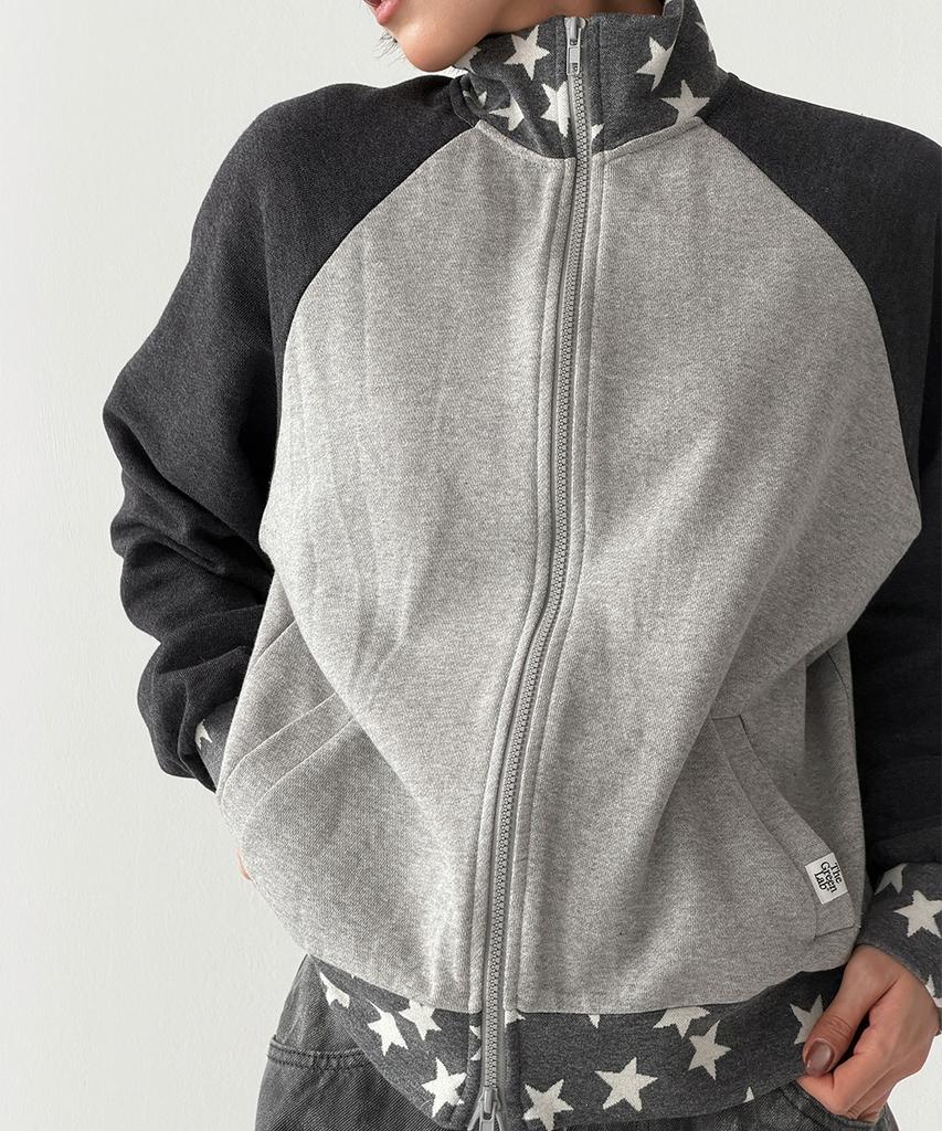 The Green Lab Star Raglan Zip-Up [Melange Gray]