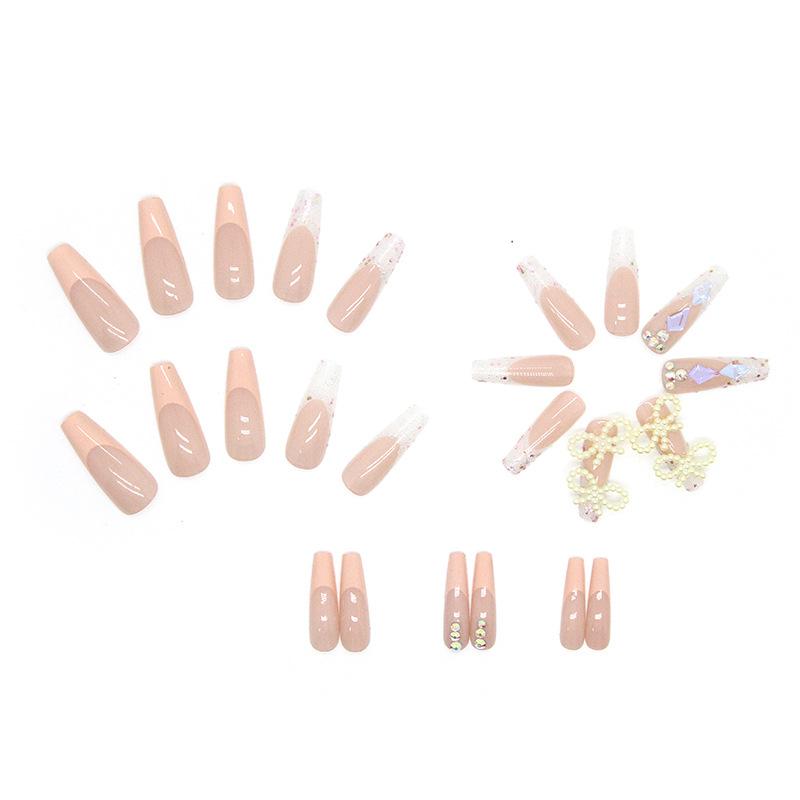 Spice Girl Ins Pneumatic Diamond Pearl Bow Wear Nail Shiny Glitter French Nail Art Fake Nails