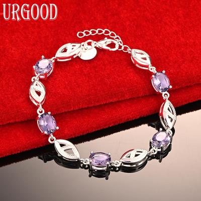 925 Sterling Silver Purple AAA Zircon Bracelet Fashion Wedding Jewelry