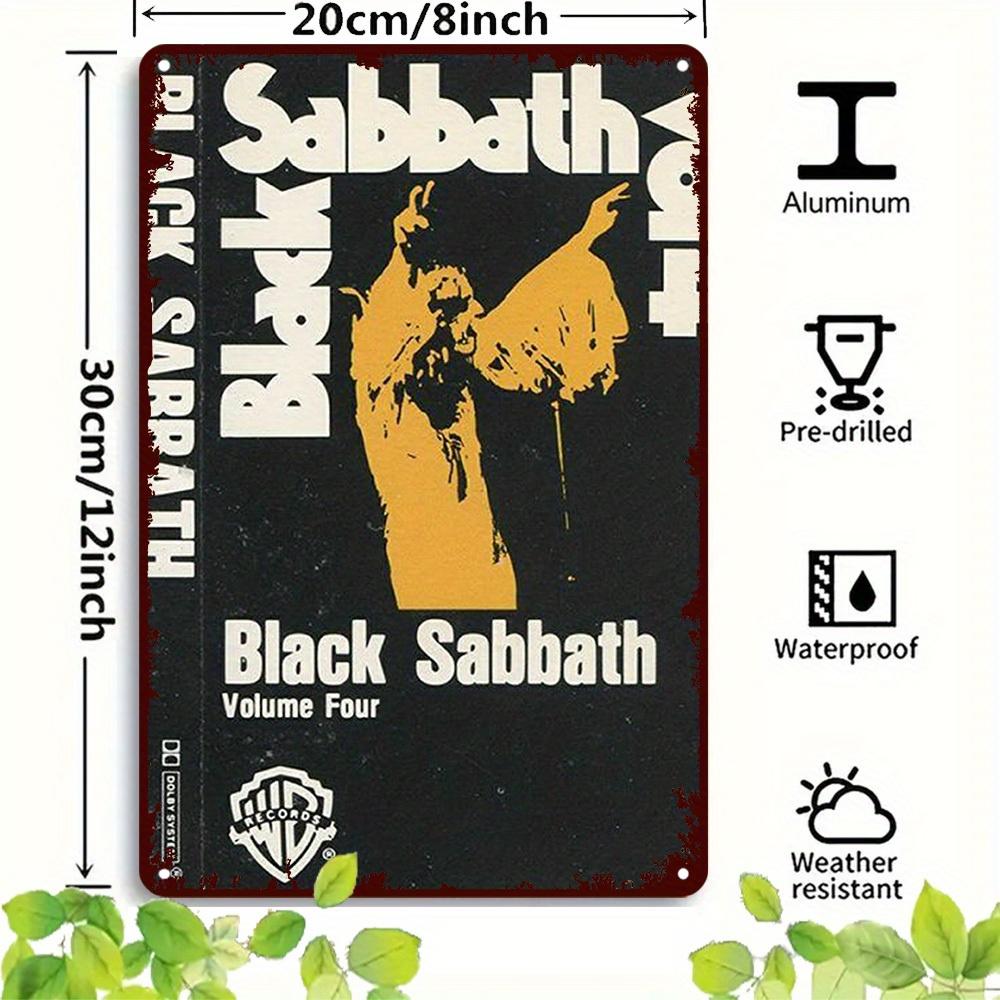 'Volume Four' Vintage Tin Sign - Black Sabbath Waterproof Wall Art - Vertical Album Poster with Hanging Rope/Chain