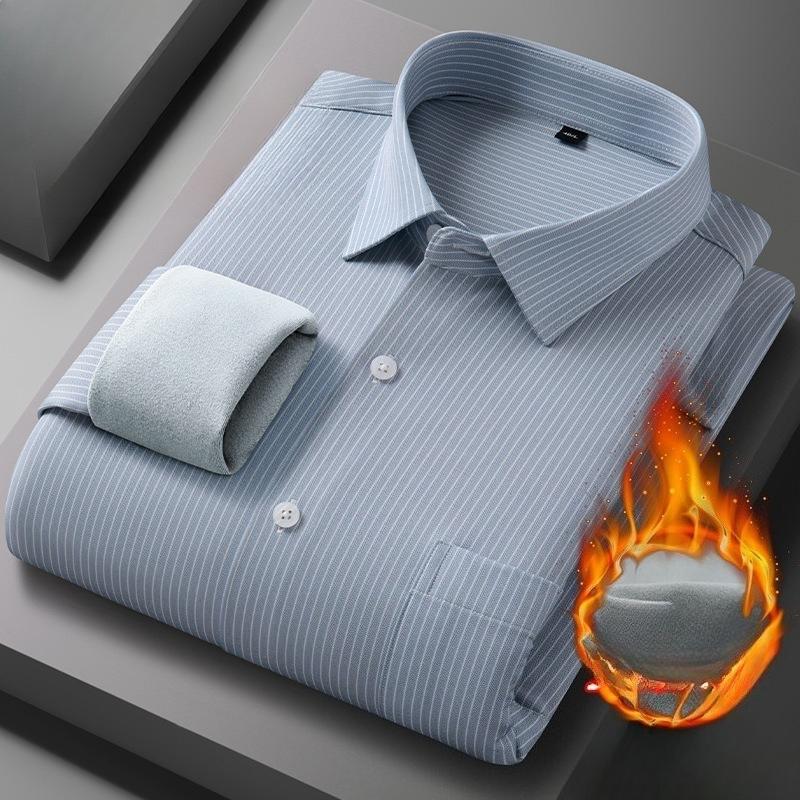 Men's Winter Sherpa Lined Shirts Long Sleeve Button Down Fleece Dress Shirts for Men Business Casual Warm Comfortable Thermal Shirt With Pockets