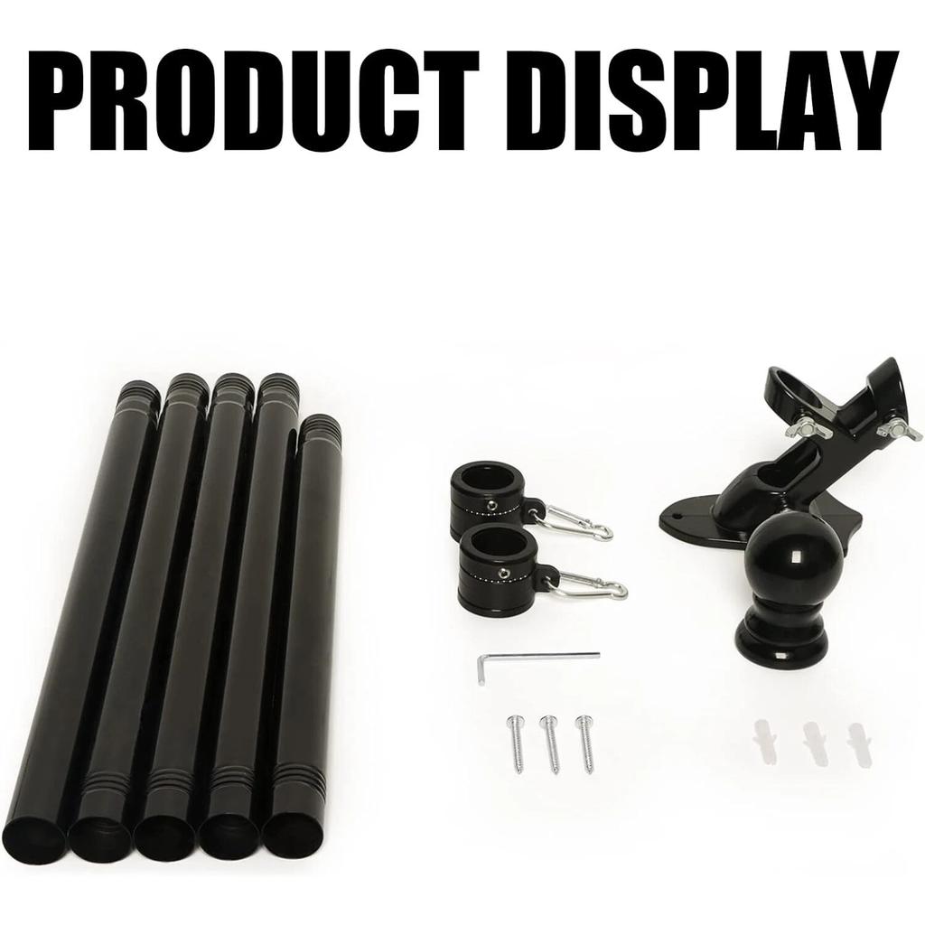 6FT Telescopic Flag Pole Stainless Steel Adjustable Guide Banner Flag with 2 Rotating Rings New Wall Mount Home Holder Home Deco