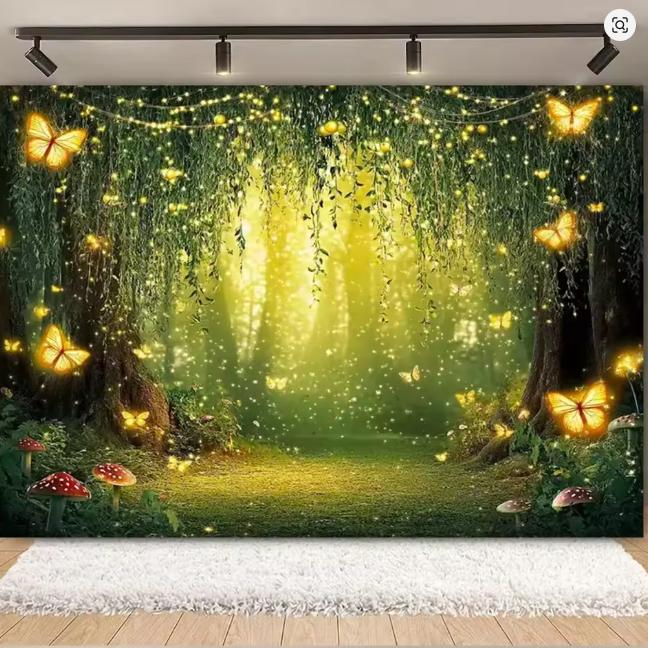Fantasy Wonderland Jungle Mushroom House Fairy Tale Magic Photography Background Children's Birthday Party Decoration Background