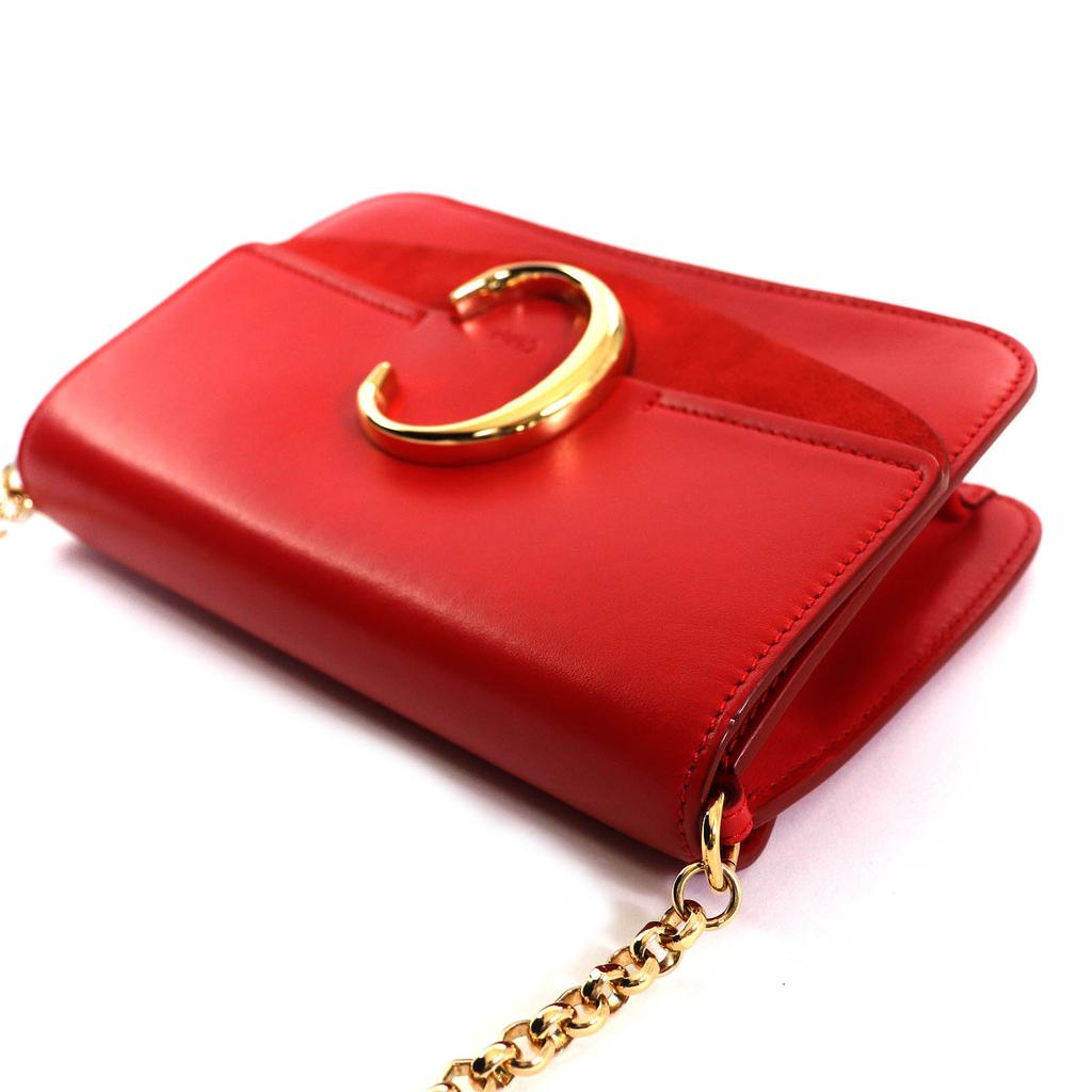Excellent Chloe Shoulder Bag Chloe C logo suede leather chain Red Cowhide CHC19SS192A37640 Used