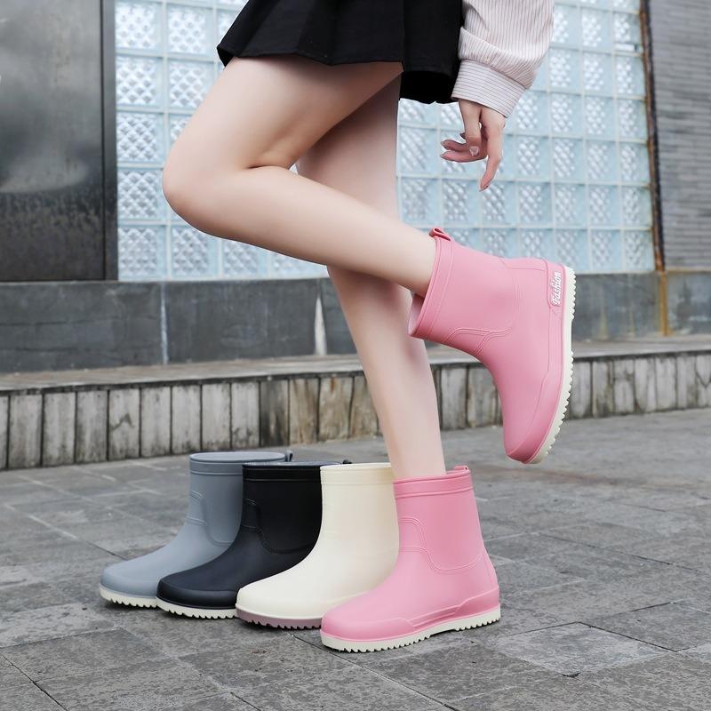 rain shoes women's adult short water shoes non-slip waterproof boots wear-resistant four-season students versatile solid color warm rain boots women
