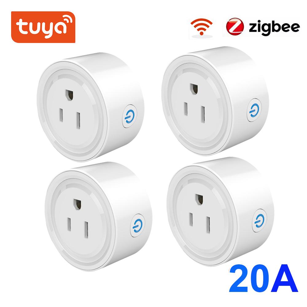 Zigbee Smart Plug 20A, régua de energia americana, mini tomada sem fio com monitor de energia, compatível com Alexa, Google Home e Tuya Hub