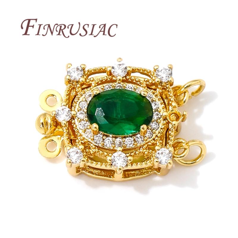 18K Gold Plated Inlaid Green Crystal Clasps For Jewelry Fasteners For Bracelets,Safety Clasps Accessories DIY Necklace Findings