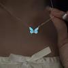 Blue Luminous Butterfly Pendant Necklace, Light Luxury Exquisite Style Niche Design Collarbone Chain Necklace