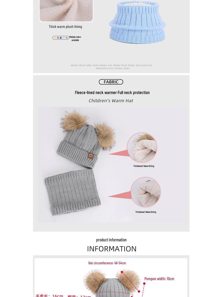 Children's Winter Knit Set: Pom-Pom Hat, Fleece-Lined Gloves, and Scarf for Boys and Girls