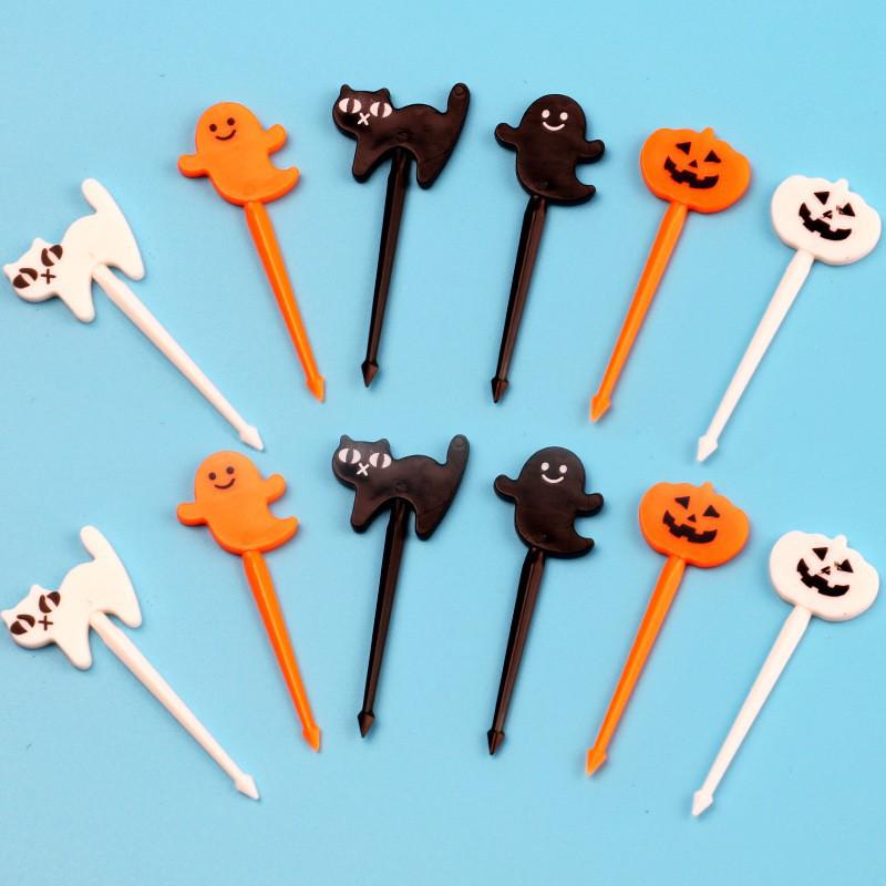 Halloween Pumpkin Ghost Mini Bento Forks - Cartoon Fruit Party Decorations Set