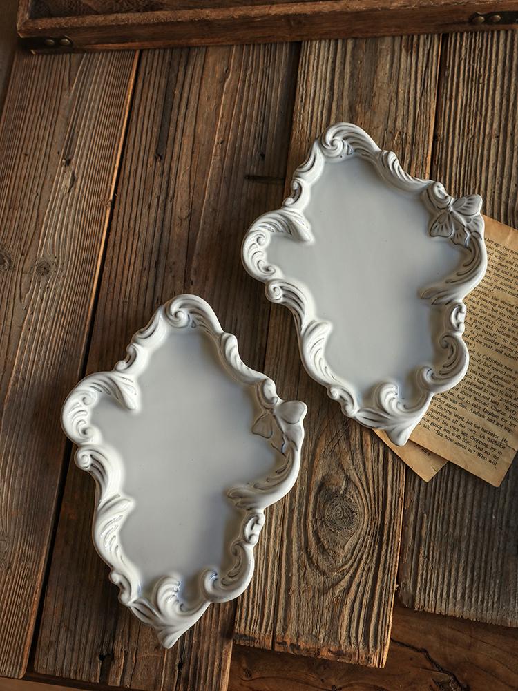 Retro Wooden High-legged Fruit and Snack Plate Storage, Living Room Entrance Storage Tray, Decorative Item, Ceramic Snack Plate