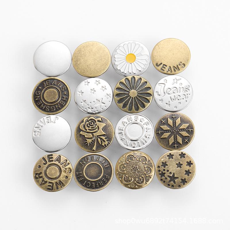 Adjustable No-Sew Detachable Metal Jeans Buttons – Flat Bottom, Nail-Free, Resizes Waistbands Effortlessly