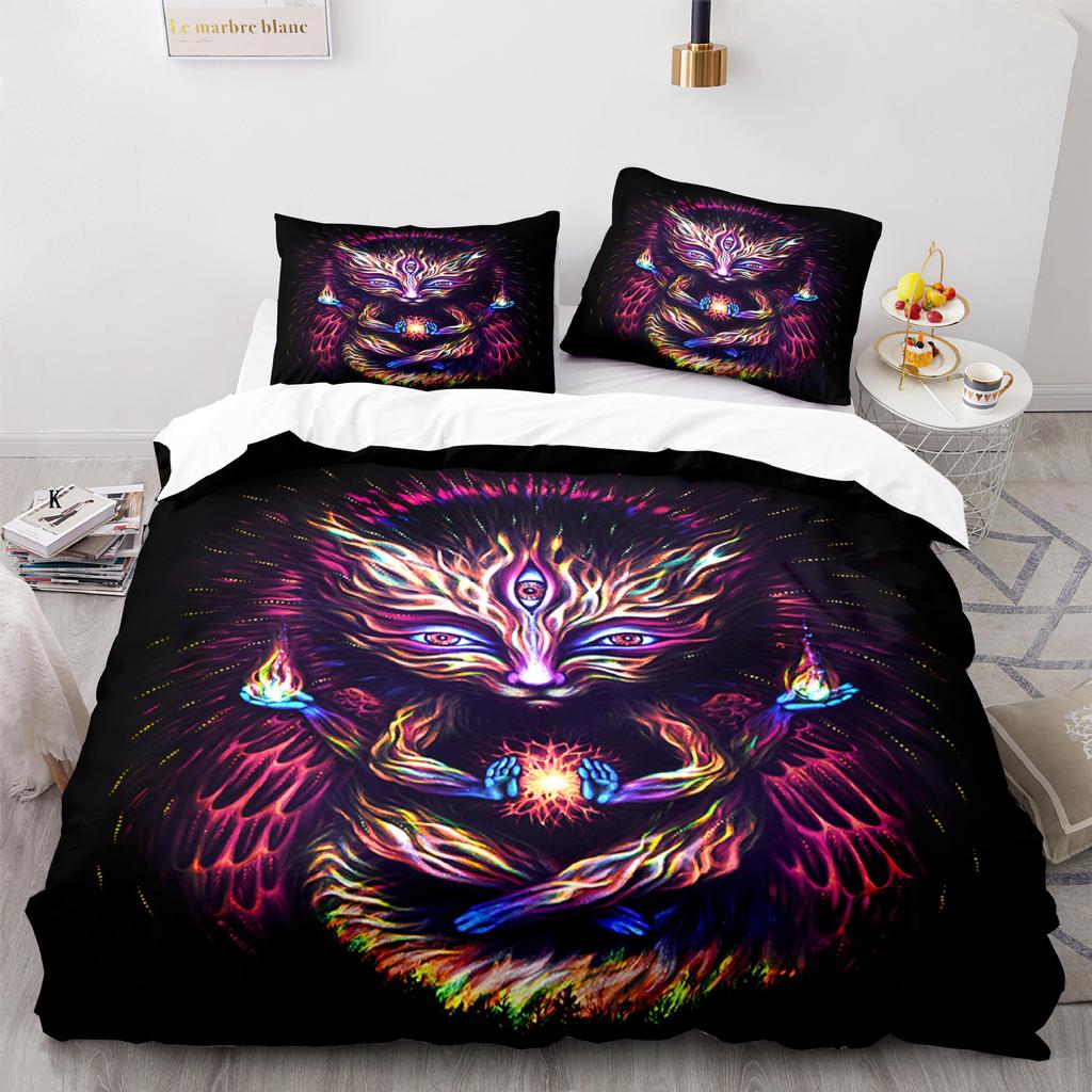 Cat Duvet Cover Set King Size Cute Cats Pattern Bedding Set Decorative Animal Polyester Comforter Cover with Pillowcases for Kid