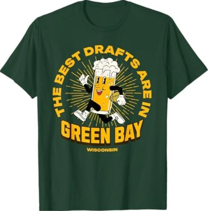 

The Best Drafts Are in Green Bay, Wisconsin Beer Mascot T-Shirt XL