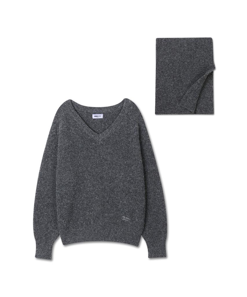Michikoleondeonkosino Neck Warmer Set Wool Knit Charcoal