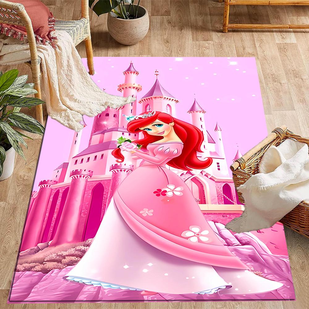 Underwater Mermaid Adventure Disney Cartoon Theme Anti-Slip Rug - Polyester, Home Decor, Suitable for Bedrooms, Living Rooms, Doorways, and Studios