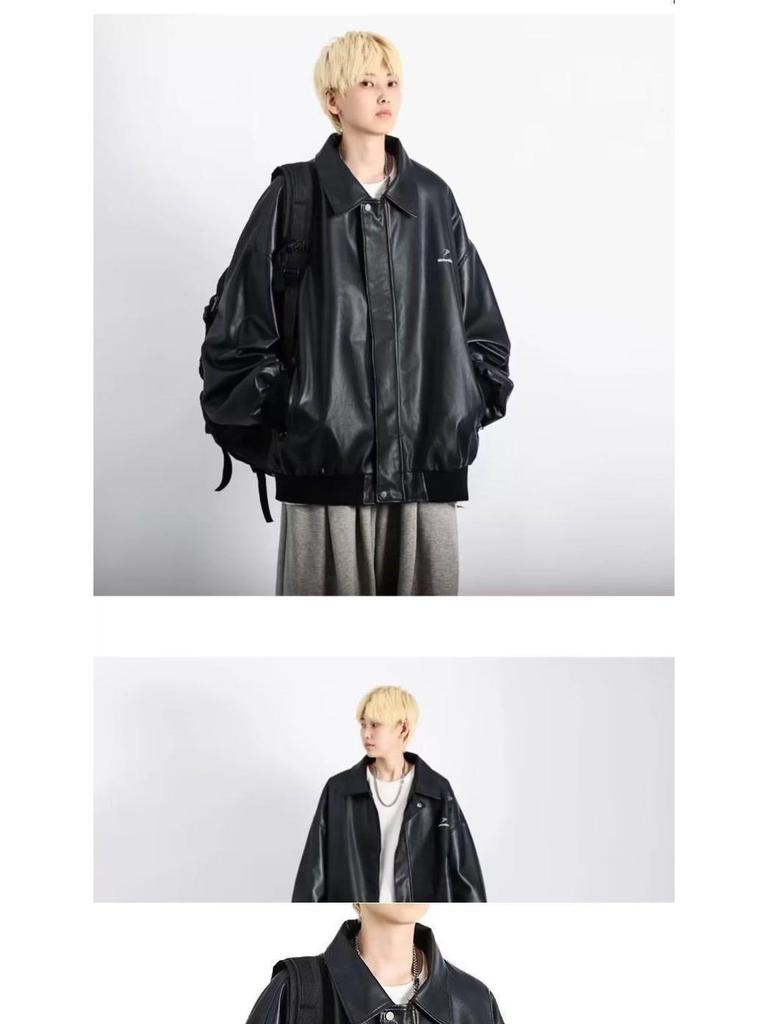 Модна чоловіча шкіряна мотоциклетна куртка в гонконгському стилі для осені та зими