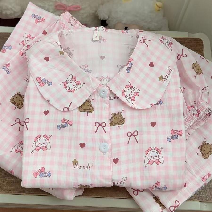 

Japanese Internet celebrities bow rabbit bear pajamas women s summer short-sleeved shorts ins style set loungewear two-piece set S